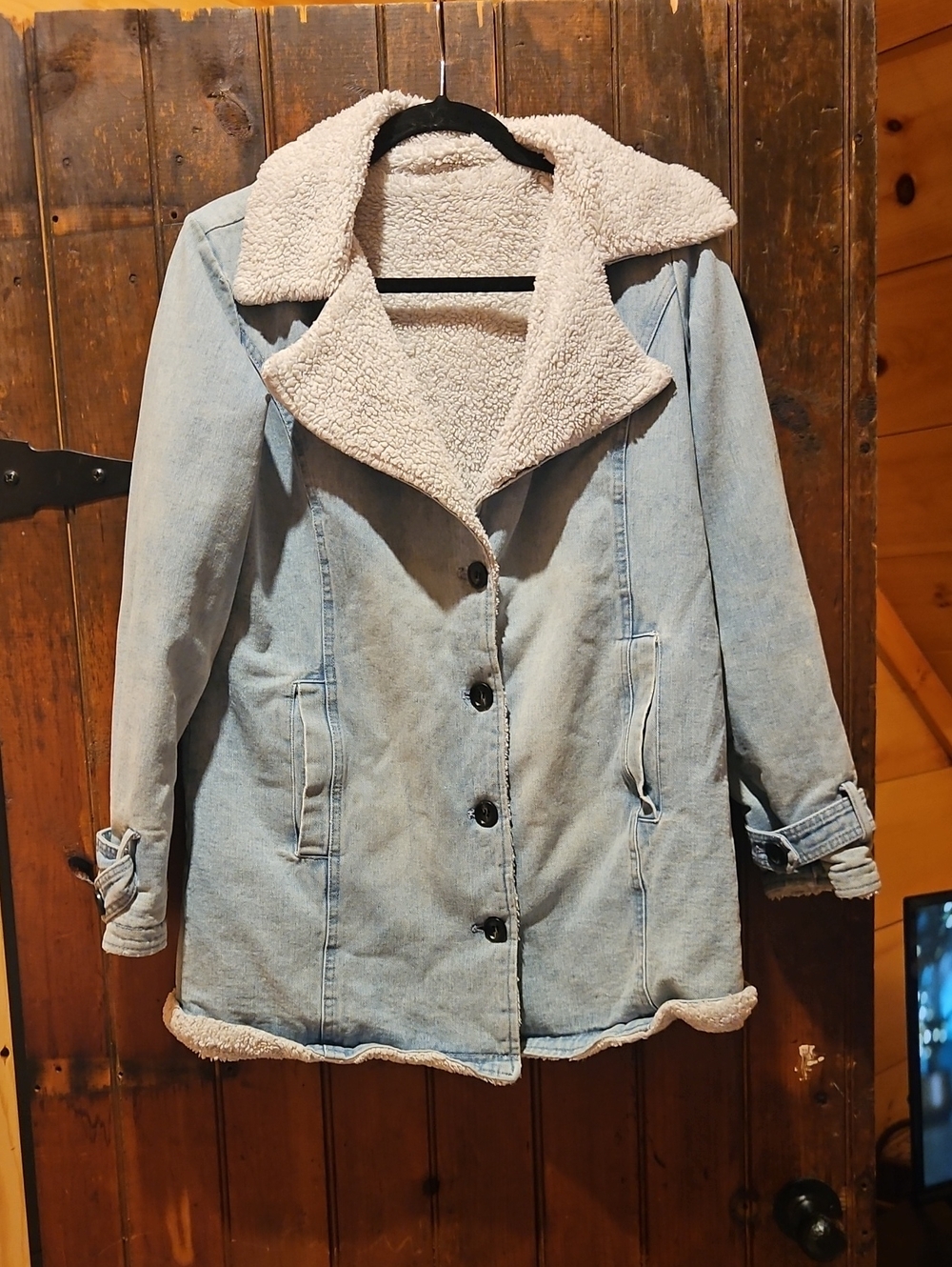 Light Blue Faux Shearling Lined Denim Coat